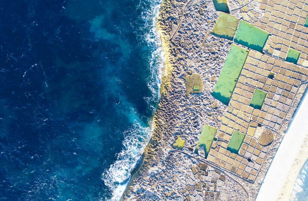 Aerial view of the saltpans in Xwejni, gozo